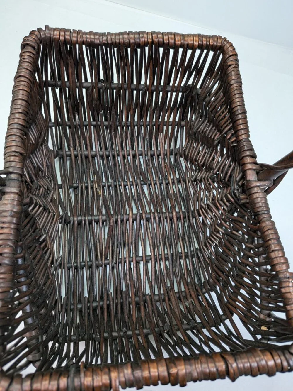 VTG Dark Espresso Wicker Basket Set of 2 High Twisted Handle Gathering Basket